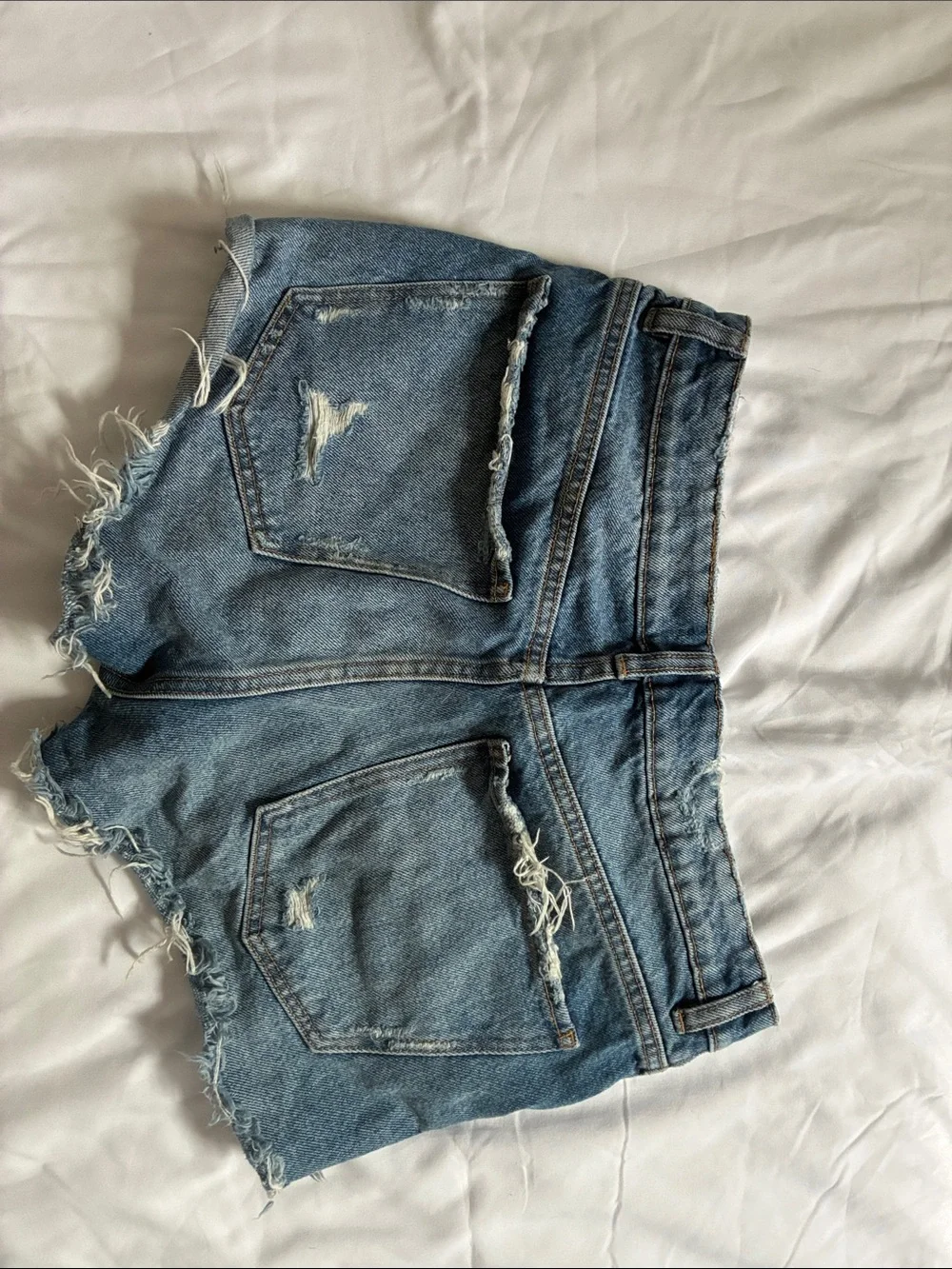 Zara Light Blue Distressed Denim Shorts